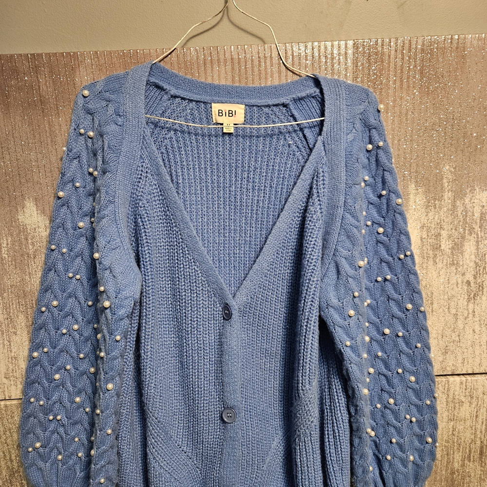 BiBi Blue Cardigan with Pearl Details